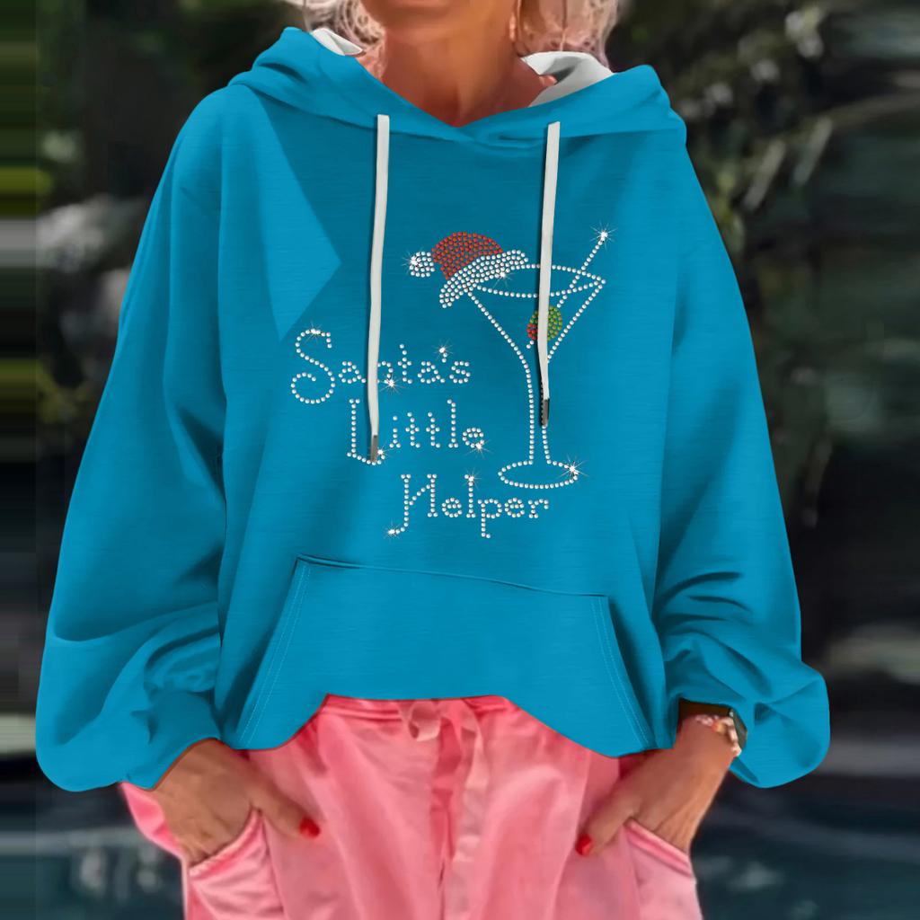 Женский рождественский принт, свободный повседневный худи с длинным рукавом и капюшоном