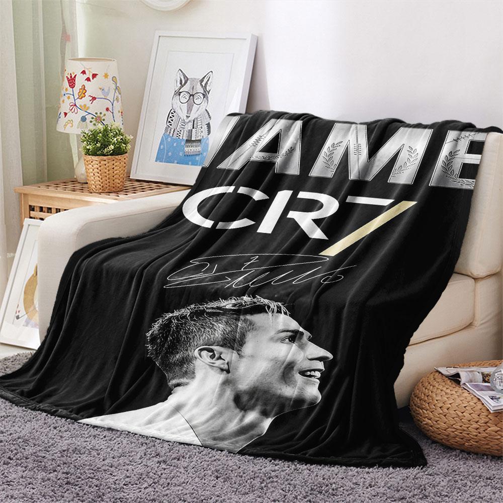 Custom Name,Cristiano Ronaldo Black White CR7 Portrait Printed Flannel Blanket, soft throw for bedroom sofa, washable,fan merchandise, great gift.chl