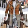 Lapel Long Sleeves Pockets Single-breasted Men Windbreaker Autumn Winter Mid-Length Plaid Patchwork Thickened Woolen Coat
