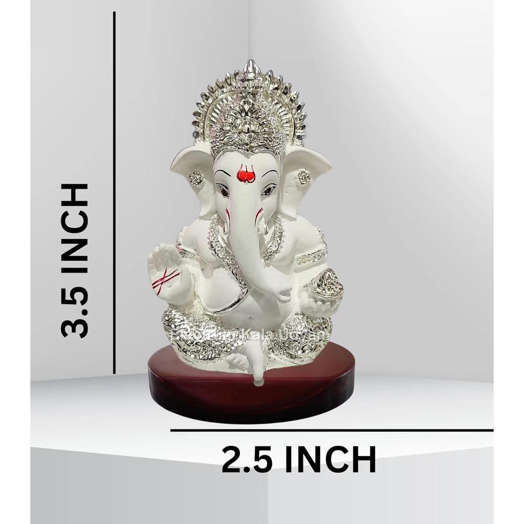 Divine Figurine of Ganesha Gold Plated Idol on MDF Base | for Car Dashboard, Office Desk | Perfect for Housewarming Festive Gifting
