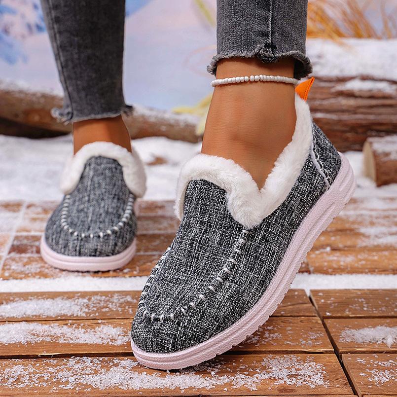 Foreign Trade New Velvet Warm Flat-soled Cotton Shoes Women's Autumn Round Head Foot Cover Large Size Low-top Single Shoes