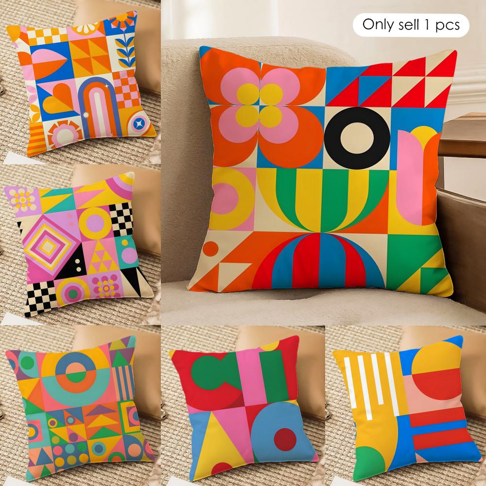 Geometric patterns Cushion Cover Short plush Doublesided Print Square Throw Pillow Covers Sofa Home Cushion Decor