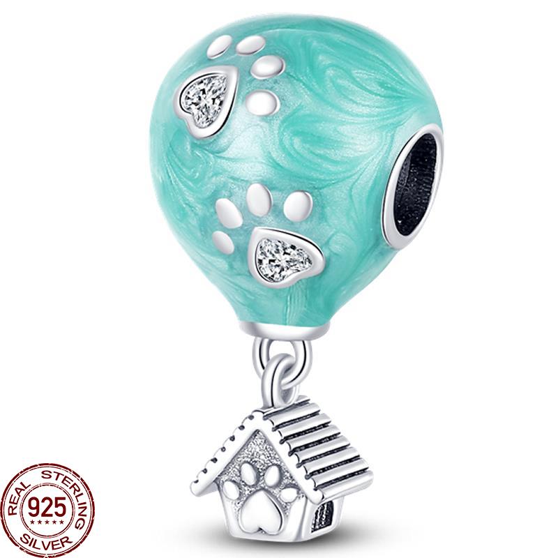 Красочные воздушные шары бусины для женщин 925 серебряный самолет дом подвеска браслет ожерелье DIY ювелирные изделия маркировка