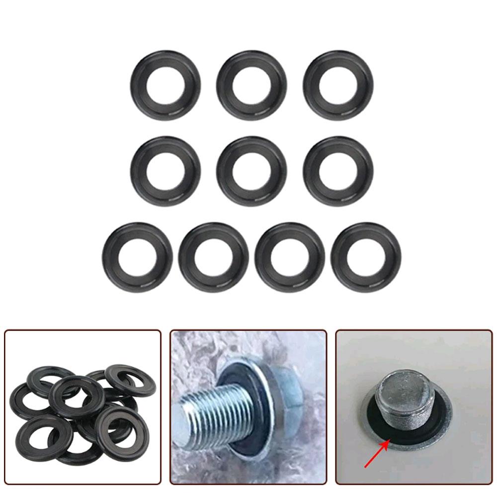 10Pcs Car Engine Oil Drain Plug Gaskets Washer Black Rubber Replacement Screw Washers Sealing Gasket for GM 12616850 3536966