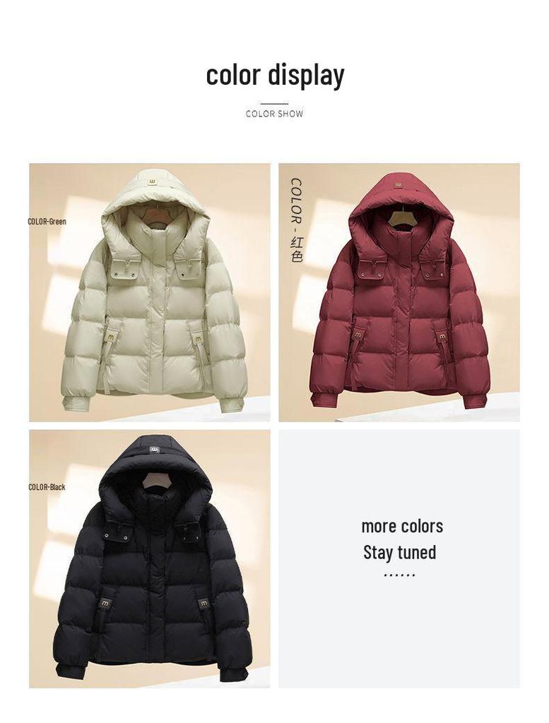 Women's Short Warm Hooded Cotton-Padded Jacket - Winter 2025 Korean Style, Thick and Loose Fit