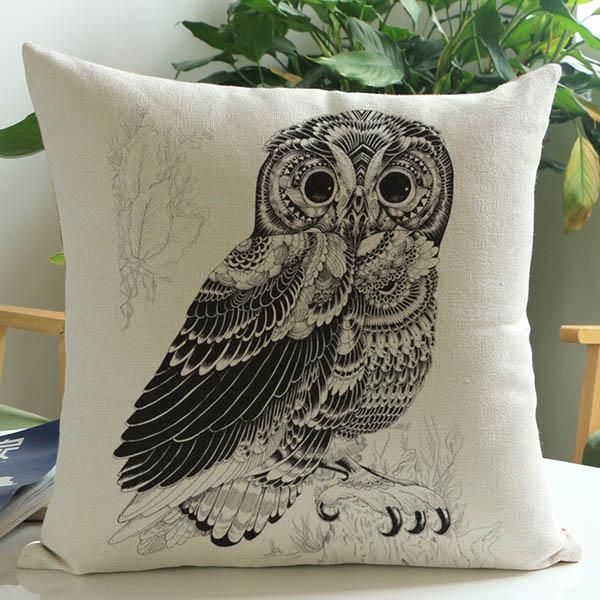Eagle Pillows Home Decor Black Sketch Tatoo Stylish Birds Nightowl Hawk Swan Cushion Cover High Quality Sofa Pillow Case 45X45Cm