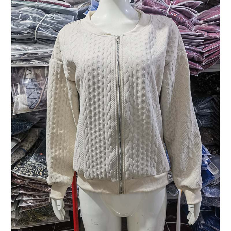 2024 Осень и зима Новая куртка-пилот на молнии Повседневная однотонная куртка с длинными рукавами Свитер Пальто Женская одежда