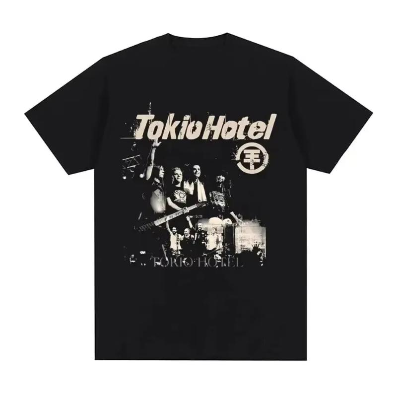 26 Рок-группа Tokio Hotel Каулиц Принт Футболка Хлопковая Футболка Модная Футболка с Коротким Рукавом Унисекс Женская Хип-хоп Уличная Одежда Футболка Одежда