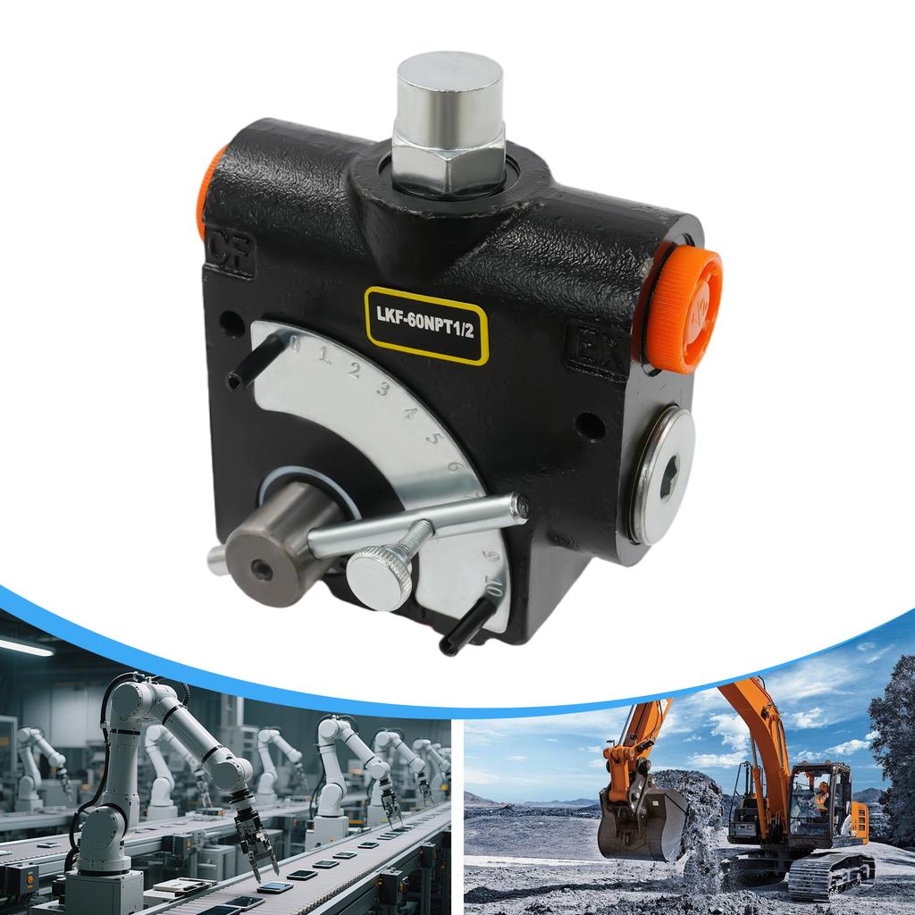 Cast Iron Hydraulic Adjustable Flow Control Valve - 0-16 GPM Variable Speed, 1/2" NPT Port - for Tractors & Hydraulic Systems