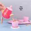 Wooden Pink Teapot Tea Cup Afternoon Tea Set Children Toy Roleplaying For
