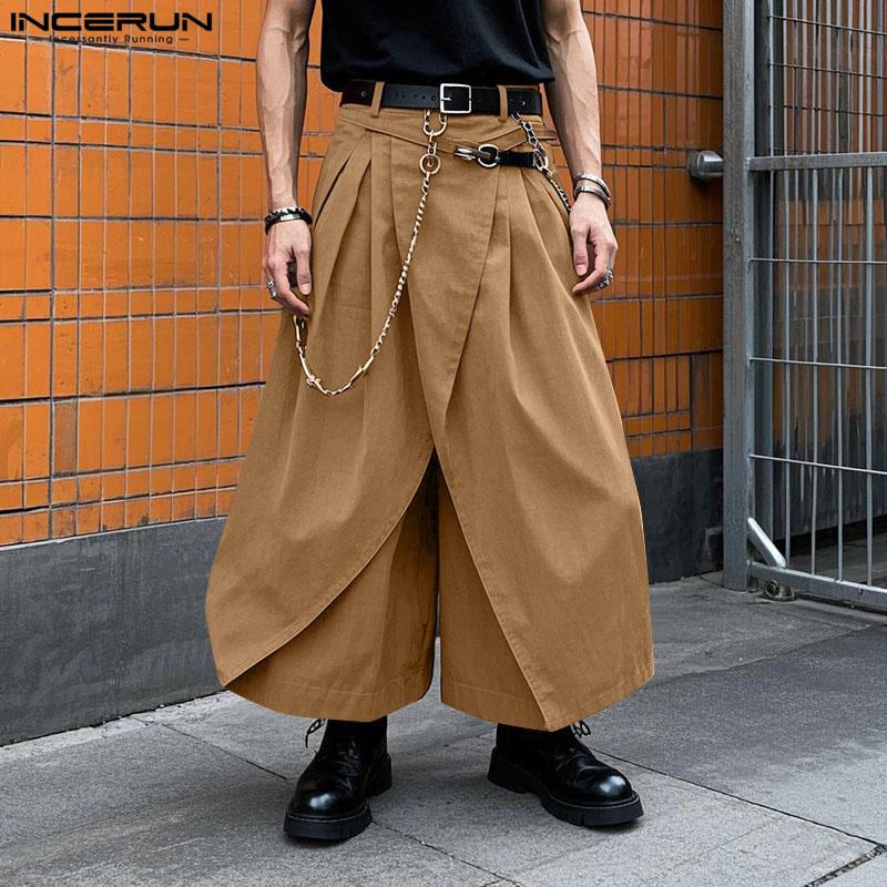 INCERUN Мужские эластичные талии неравномерные слои однотонные повседневные свободные брюки брюки