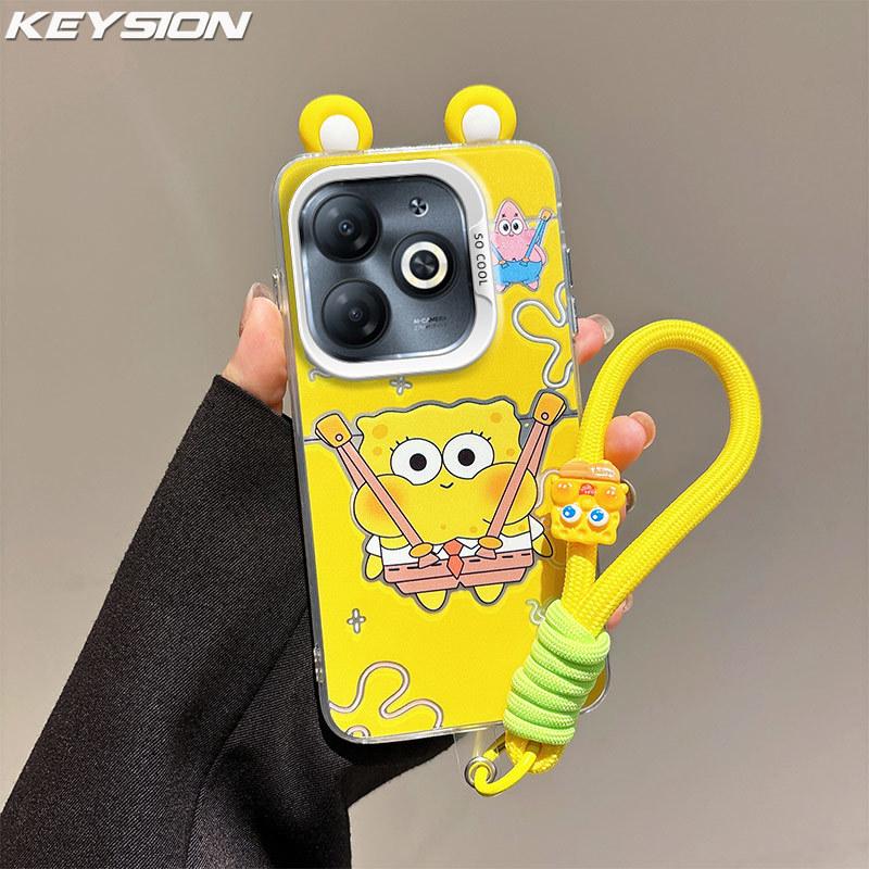 KEYSION Милый мультяшный чехол с ушками для Infinix Hot 40i со шнурком, мягкий силиконовый + ПК, противоударный чехол для телефона для Infinix Smart 8 HD
