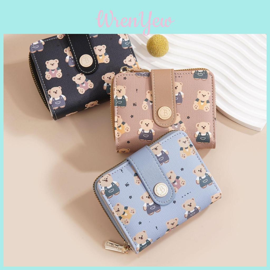 Bear Pattern Print Ladies Wallet Card Case Made Of Pu With Antitheft Features For Women