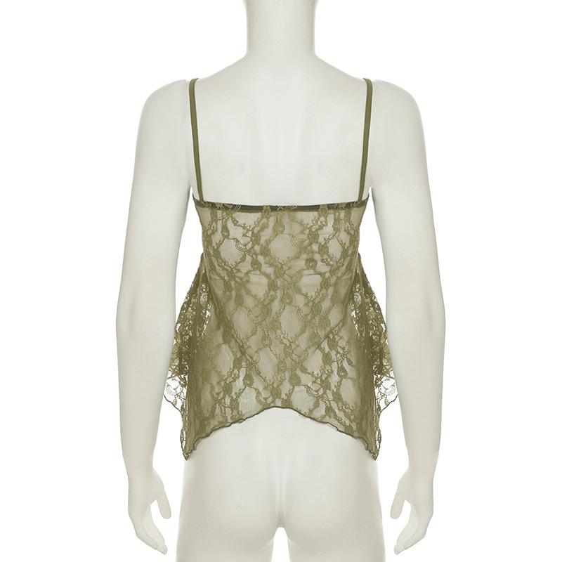 Sexy Sheer Lace Camisole with Irregular Hem and Open Back - Women's Summer Base Layer Tank Top