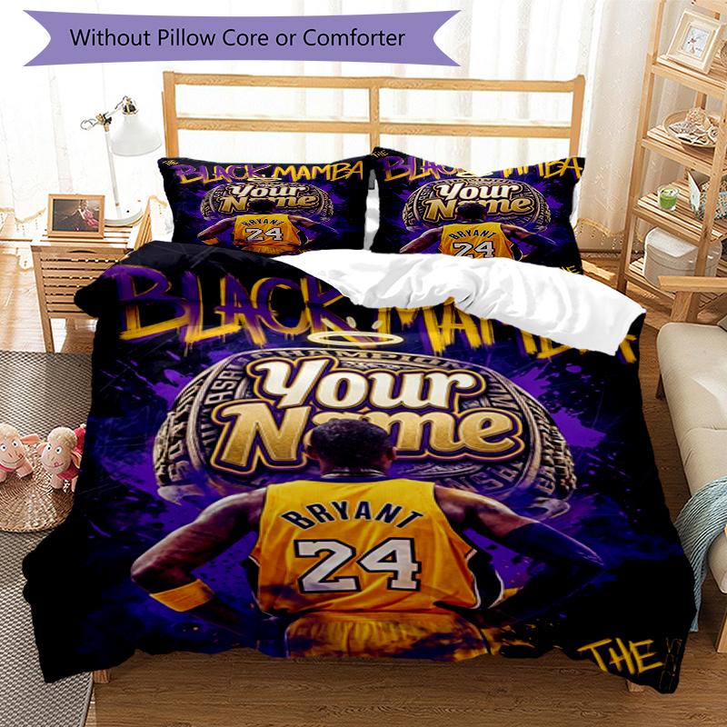 3pcs Custom Name Black Mamba Tribute Printed Bedding Set Duvet Cover Closure Includes 1 Duvet Cover & 2 Pillowcases, Soft and Comfortable for All Seas