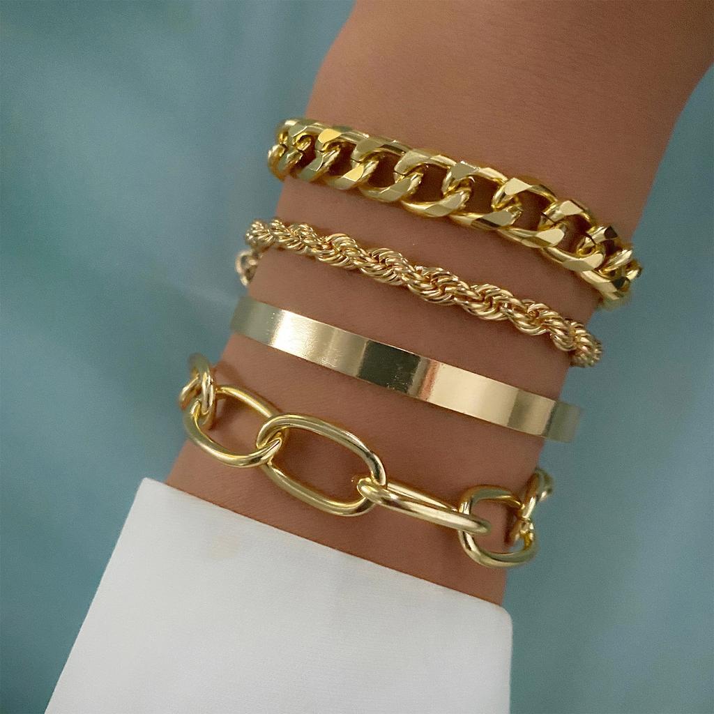 Fashion Jewelry Gold Plated Bangles Double Layer Flower Love Heart Metal Bracelets for Women Gift