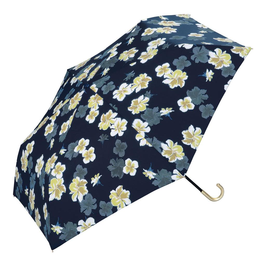 Folding Azalea For Both Sunny and Rainy Rib Floral Large Commuting To Work or Gold Wpc. Umbrella, Umbrella, Mini, Navy, Days, 50cm, 170g, Lightweight,