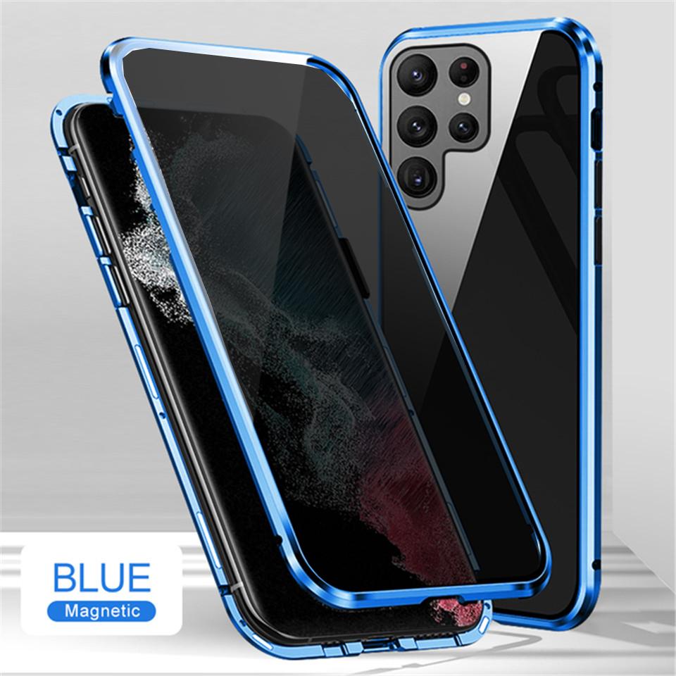 Магнитное двустороннее стекло с защитой от подглядывания для Samsung S23 S22 S21 S20 Ultra Note 20 Ultra Privacy, металлический корпус для iphone 14 13 12 11 Pro X XR XS Max