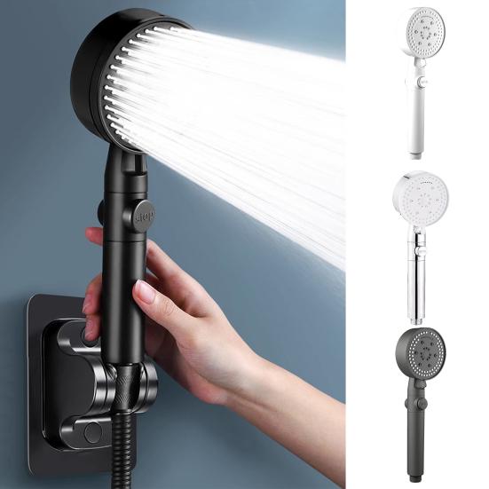 1 Set Shower Head 8 Spray Mode High-Pressure Handheld Shower Head with Silicone Nozzles for Home Bathroom