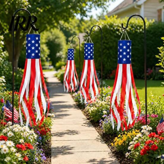 Wall Mounted Flag LED Patriotic Windsock, Red White Blue American Wind Sock with Fourth Of July Decoration 10 Streamers, 3 Lighting Modes, 4th