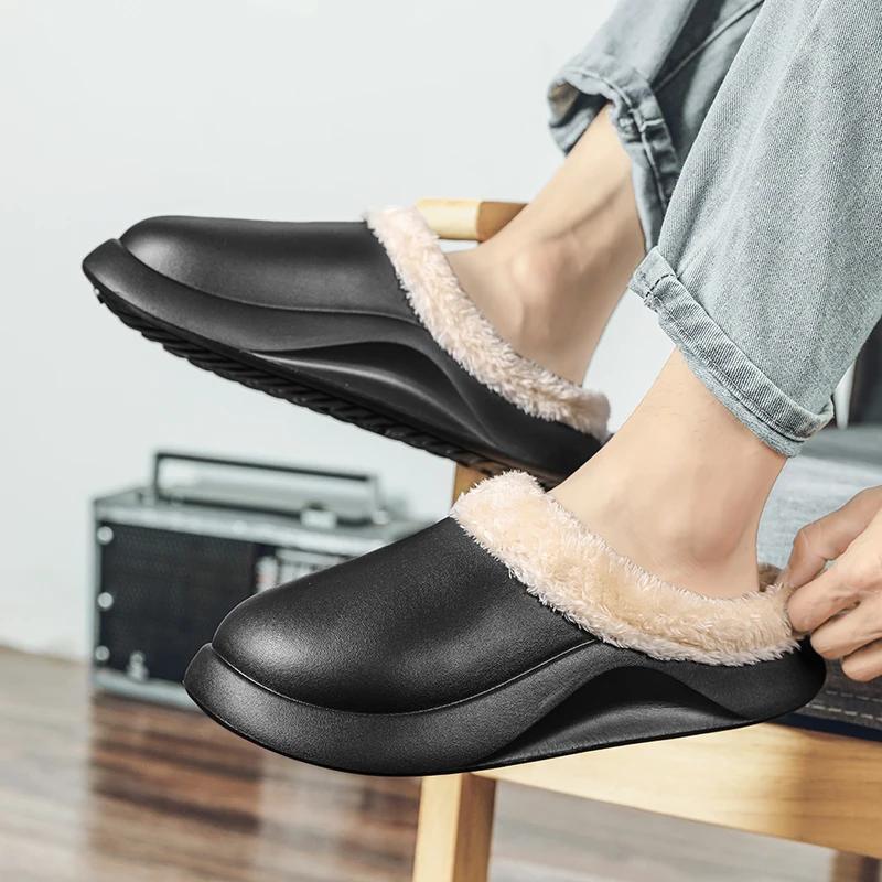 Модные новые тапочки мужские домашние зимние повседневные туфли для мужчин для дома и улицы плюс теплые нескользящие круглые носки Eva мужские тапочки молодежная мода