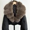 Lagabogy Winter Real Fox Fur Collar Short Parkas Women Thick White Duck Down Cropped Jacket Streetwear Female Puffer Coats