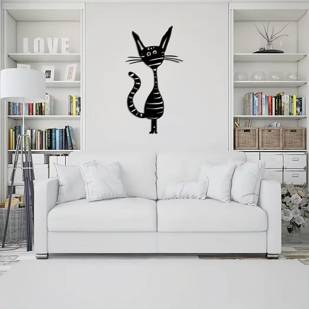 1 шт. Абстрактное мультяшное украшение из металла с изображением кошки – Веселое настенное искусство с черной кошкой, стильный декор на новоселье, уникальный акцент на металлической стене