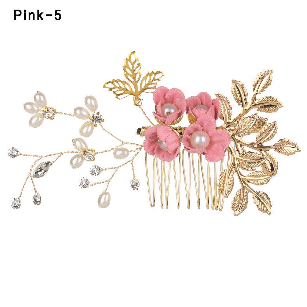 Fashion Elegant Blue Flower Women Hair Combs Headdress Prom Bridal Wedding Hair Accessories Gold Leaves Hair Jewelry Hair Pins