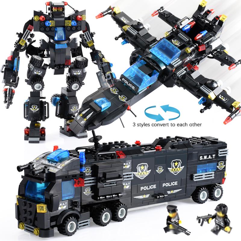 City Police Series Blocks 8 In 1 Vehicle Car Helicopter Police Station Building Blocks DIY Bricks