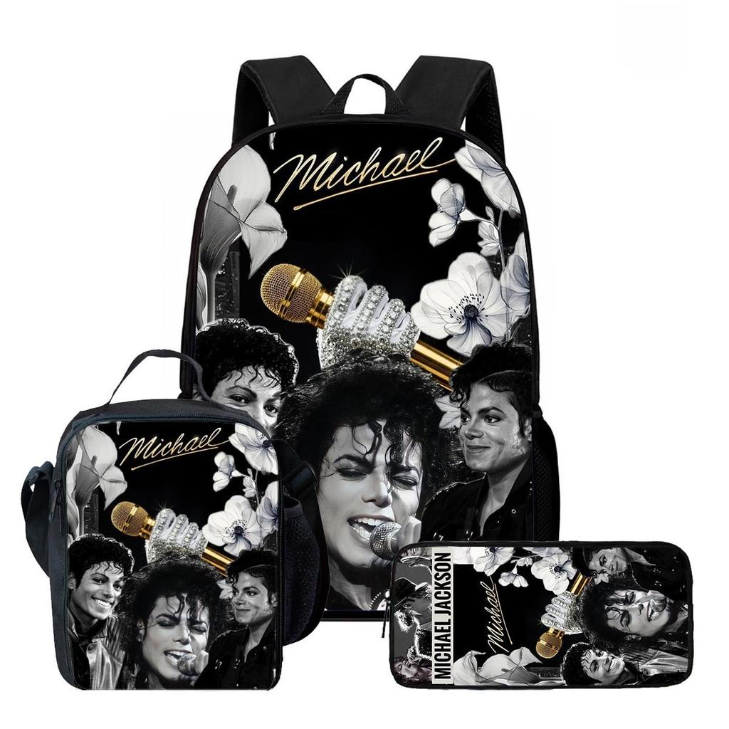 Michael Jackson 3-Piece Kids Set – Backpack, Lunch Bag & Pencil Case, Iconic King of Pop Design less