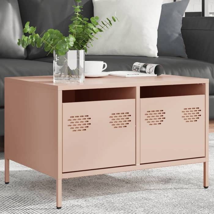 VidaXL Meuble TV rose 68x50x43,5 cm acier laminé à froid, support TV, buffet TV, armoire hifi, banc TV, armoire en métal, 851239