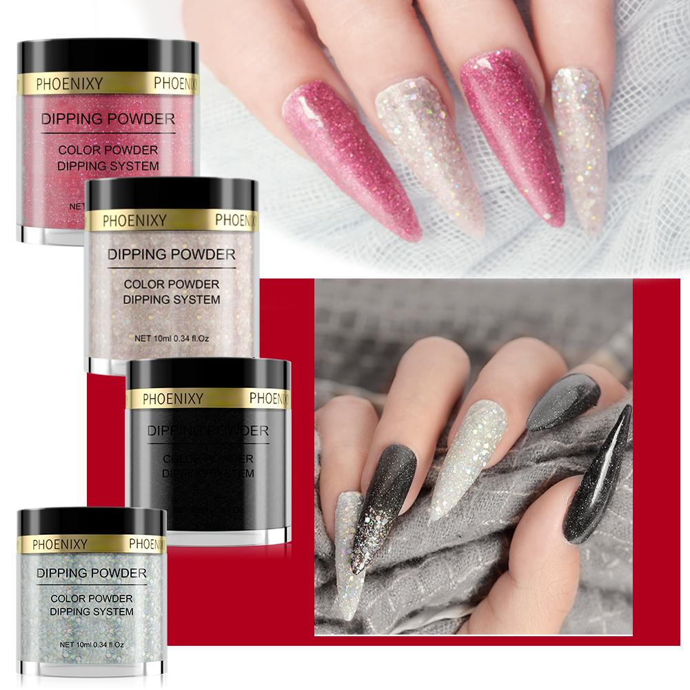 PHOENIXY, 10 г, набор пудры для ногтей, натуральная сухая голографическая система для погружения ногтей, сила