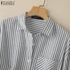 ZANZEA Women Turn Down Collar 3/4 Sleeve Loose Stripe Blouse