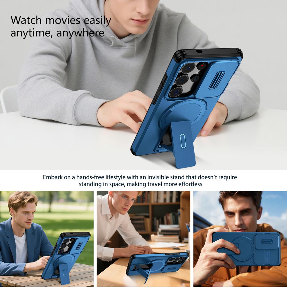 KEYSION Противоударный магнитный чехол для Samsung Galaxy S24 S25 Ultra S25+ S24 FE со сдвижной защитой камеры, подставкой и поддержкой беспроводной зарядки