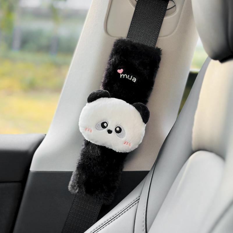 1pc Cute Cartoon Panda Bear Car Seat Belt Cover Imitation Rabbit Fur Auto Seatbelt Safety Shoulder Pad Soft Plush Protector