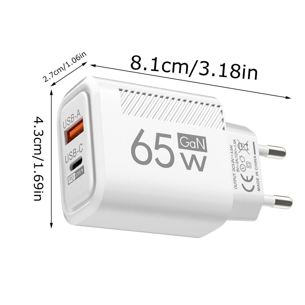 Быстрая зарядка 65 Вт USB Type C Зарядное устройство EU PD 3.0 Quick Charge Настенный адаптер для телефона Для iPhone 15 Xiaomi Huawei Samsung
