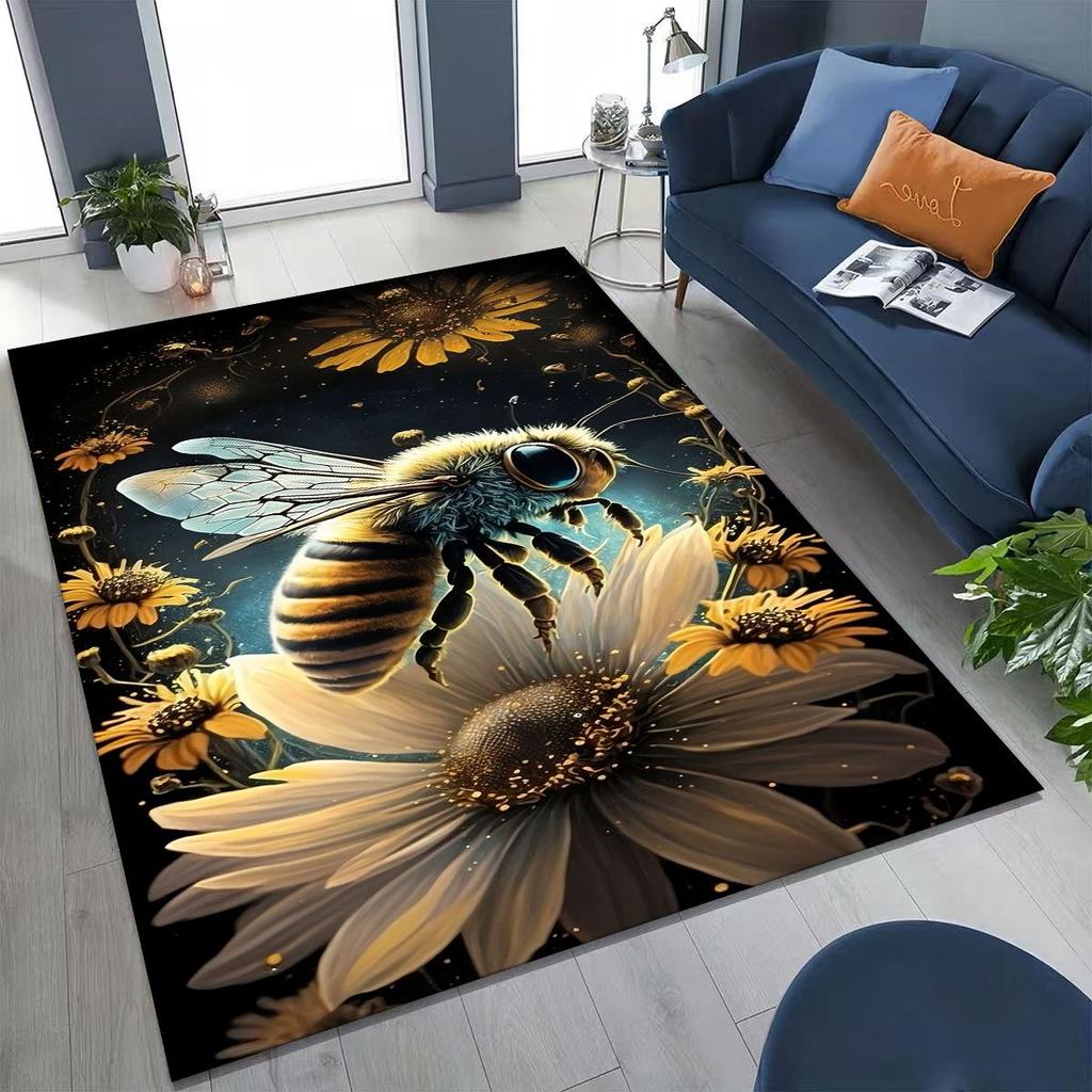 Cute Cartoon Bee HoneyBee Insect Art Rug for Bedroom Living Room Sofa Home Doormat Decor,Large Kids Play Non-slip Floor Mat