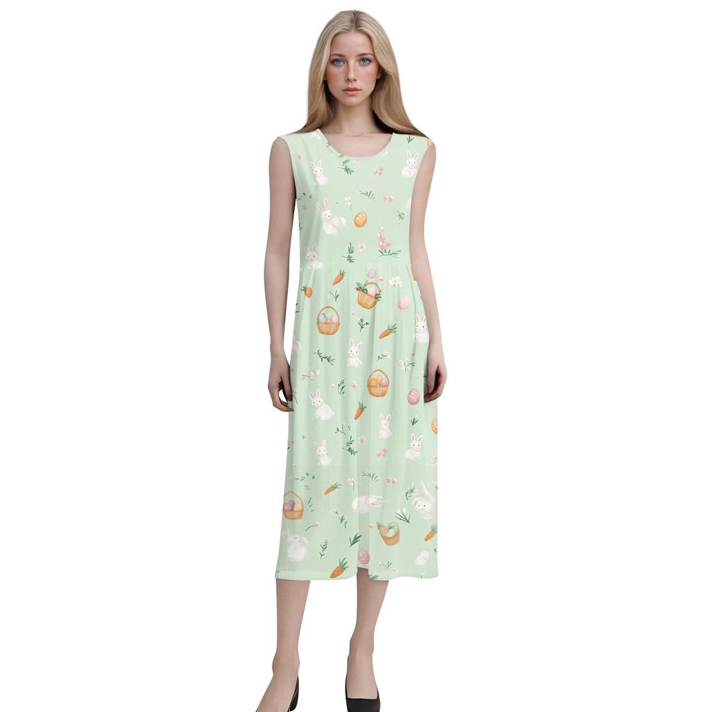 Жен. Повседневные платья с принтом Круглый вырез Классический Классический На открытом воздухе Повседневные Без рукавов Свободные платья