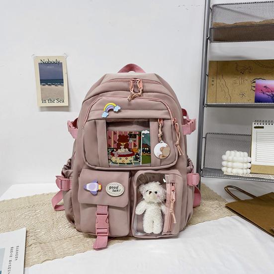 Студенческий рюкзак эргономичный большой емкости с плюшевым медведем куклой для книги ноутбука