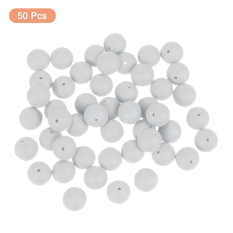 Uxcell 50 шт. 15 мм силиконовые бусины круглые резиновые бусины DIY брелок ручка браслет Идеально подходит для изготовления ювелирных изделий (светло-серый)