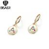 Bisaer Bright Colorful Rhinestones Alphabet A Round Shape Stud Earrings for Women Simple Jewelry