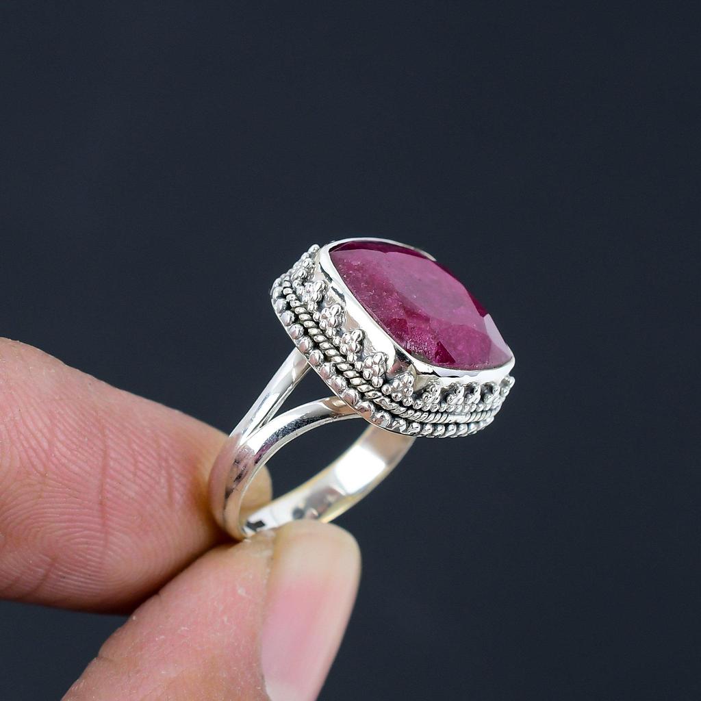Indian Ruby Gemstone Solid 925 Sterling Silver Split Shank Handmade Ring Gift For Women & Girls