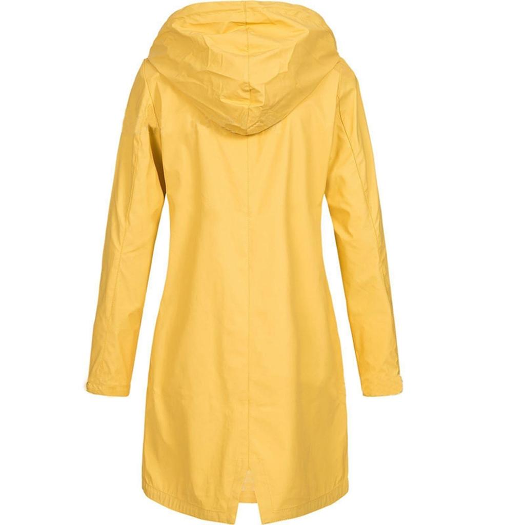 EAR Women Solid Rain Outdoor Plus Size Hooded Raincoat Windproof Long Jacket Coat