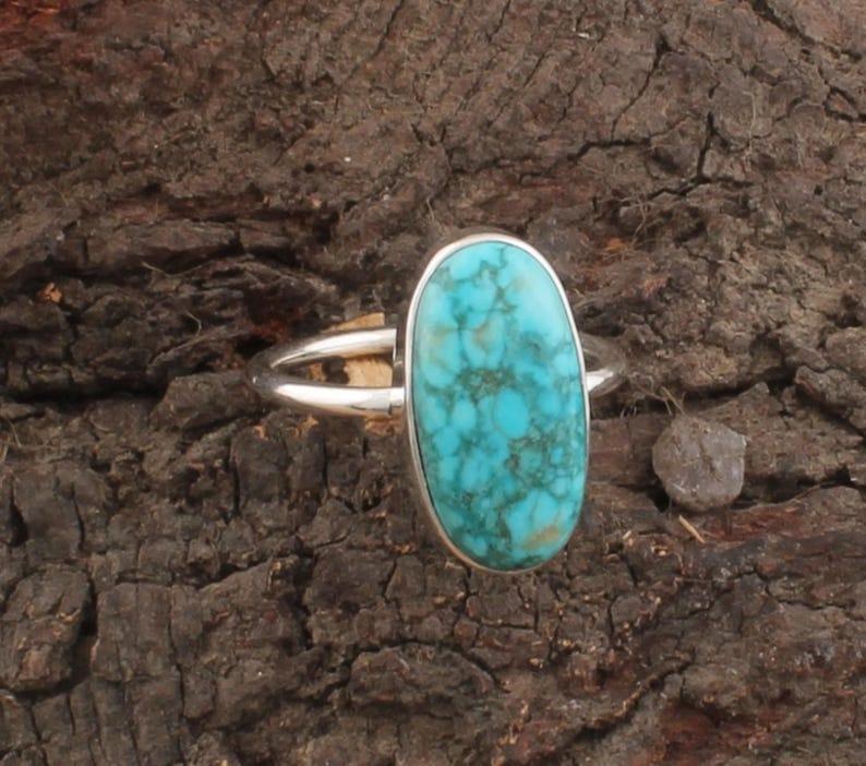 Slid 925 Sterling silver Ring Synthetic Turquoise Oval Gemstone handmade Ring Stacking Ring Gift For Her