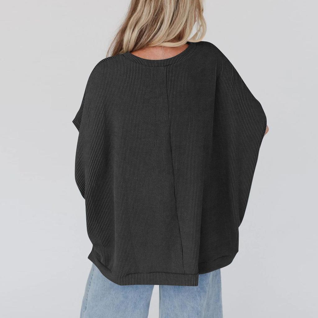 Женский однотонный трикотажный свободный пуловер с круглым вырезом и рукавами-футболками