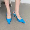 2025 Spring New Pointed Thin Heel Middle Heel Single Shoes Empty Bag Head Sandals High Heels Green Women's Shoes