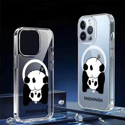 Игривый Панда Магнитный Прозрачный Чехол для Телефона для iPhone 14/15/16/17 Pro Max