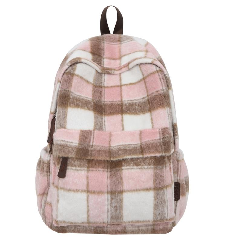 Шерстяной клетчатый школьный рюкзак для студента, большой вместимости, женский рюкзак