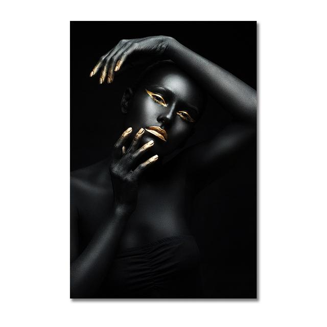 Scandinavian Poster African Art Black and Gold Female Oil Painting Interior Decoration Cuadros Modern Wall