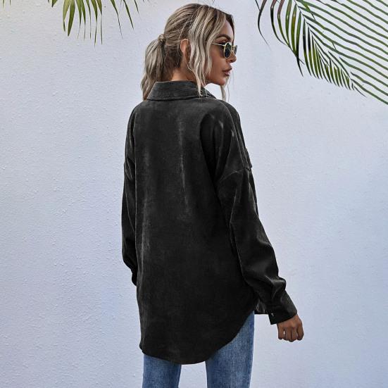 Пальто весна-осень с нагрудными карманами, отложным воротником на пуговицах, однотонная вельветовая куртка, свободная повседневная верхняя одежда для путешествий и работы